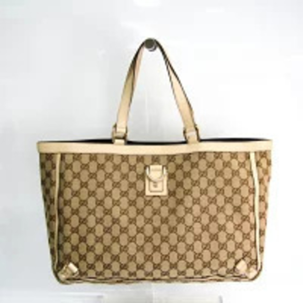 Gucci Joy GG Canvas Leather Tote Bag White Tan